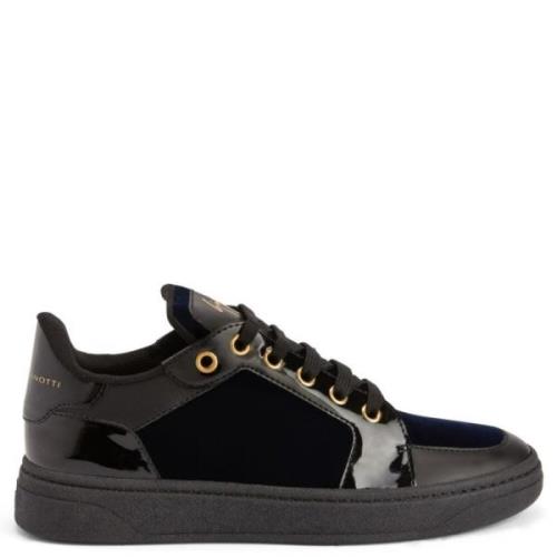 Giuseppe Zanotti Svarta Patent Sneakers med Marinblå Accenter Black, H...