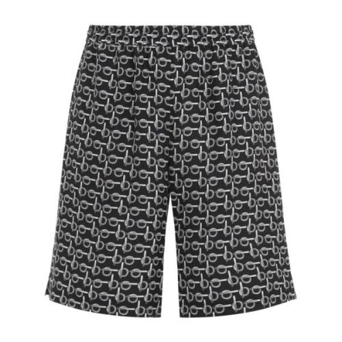 Burberry Svart Silke Tryckta Shorts Black, Herr