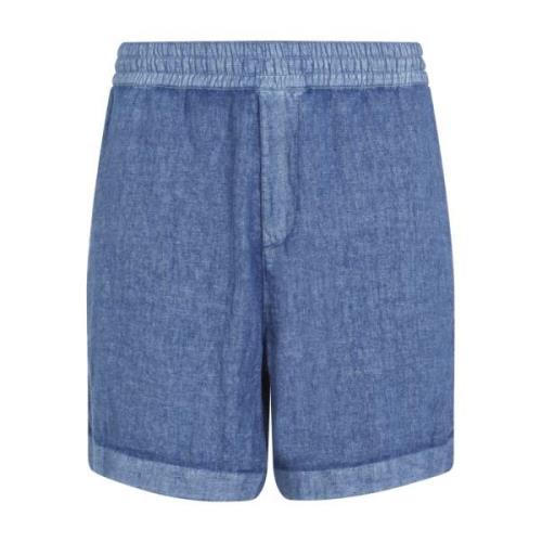 Burberry Blå Linne Dragsko Shorts Blue, Herr