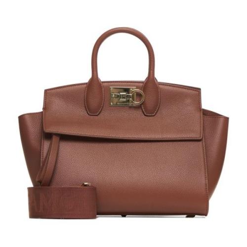 Salvatore Ferragamo Mjuk Trapezväska i Cognacläder Brown, Dam