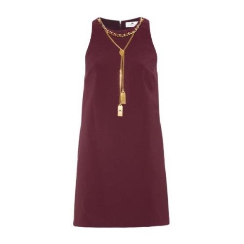 Elisabetta Franchi Bordeaux Röd Crepe Klänning med Halsband Purple, Da...