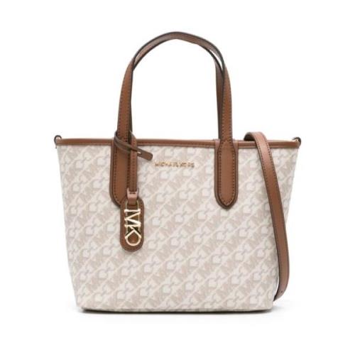 Michael Kors Monogram Jacquard Läder Axelväska Beige, Dam