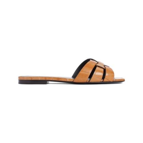 Saint Laurent Nude Läder Mules Sandaler Brown, Dam