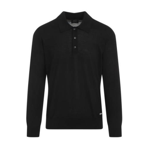 Brioni Svart Kashmir Silke Polo Tröja Black, Herr