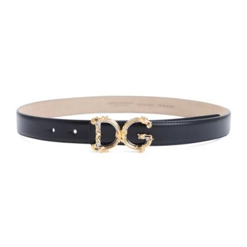 Dolce & Gabbana Svart Läder Barockspänne Bälte Black, Dam