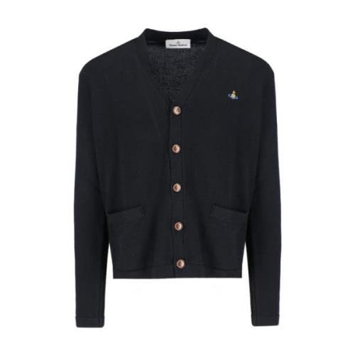 Vivienne Westwood Svart Cardigan Tröja V-Hals Logo Black, Herr