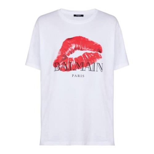 Balmain Avslappnad T-shirt med Kyss tryck White, Herr