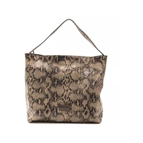 Pompei Donatella Python Print Läder Axelväska Brown, Dam