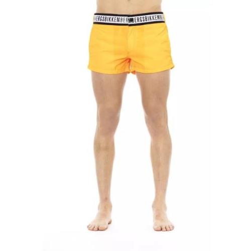 Bikkembergs Lyxiga Orange Swim Shorts med Brandingband Yellow, Herr