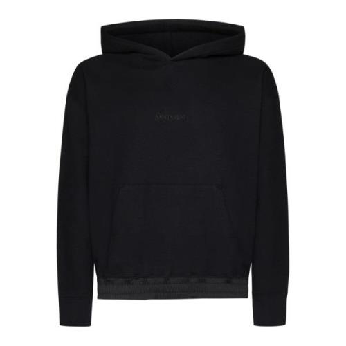 Saint Laurent Svart Bomullshoodie med Broderad Logotyp Black, Herr