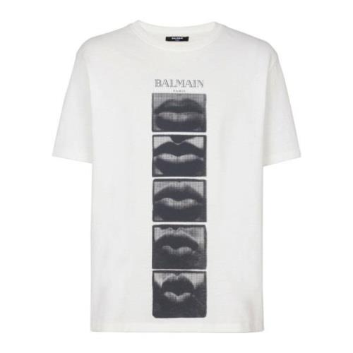 Balmain T-shirt med vintage Balain Lips print White, Herr