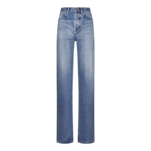 Saint Laurent Hög Midja Jeans Rakt Ben Blue, Dam