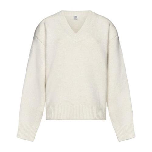 TotêMe Ivory Ull Cashmere V-ringad Tröja White, Dam