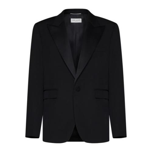 Saint Laurent Svart Ull Peak Revers Jacka Black, Herr