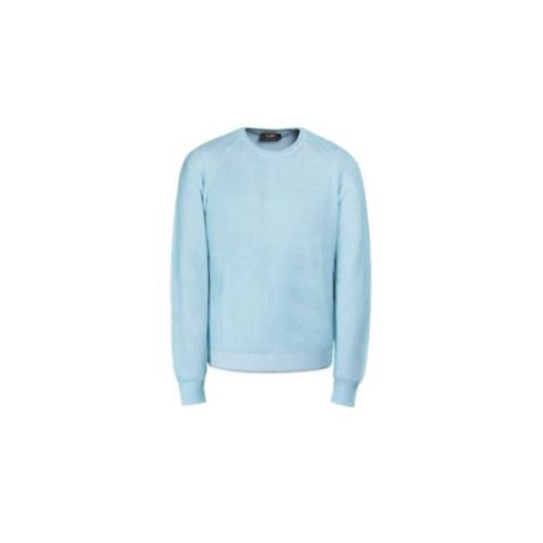 Moorer Sea Island Cotton Crew Neck Sweater Blue, Herr