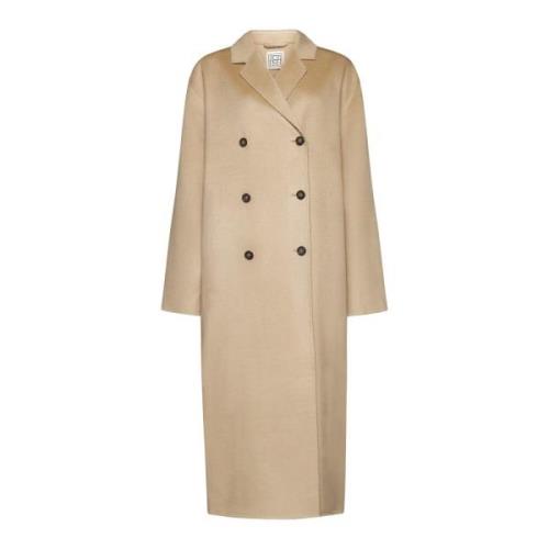 TotêMe Oversized Double-Breasted Biscuit Wool Coat Beige, Dam