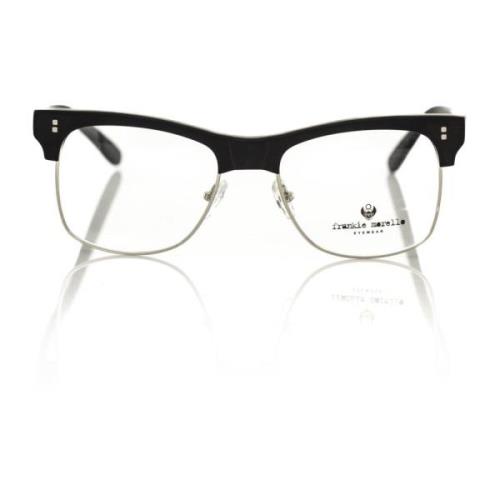 Frankie Morello Svarta Clubmaster Glasögon med Metallram Black, Unisex