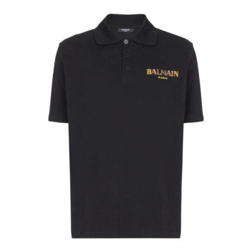 Balmain Vintage broderad bomull poo skjorta Black, Herr