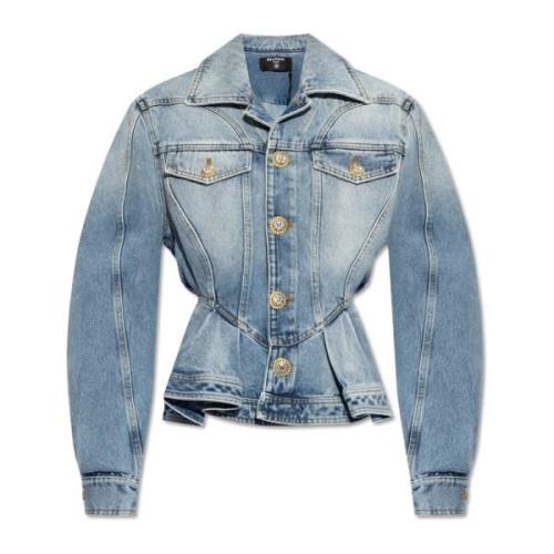 Balmain Peplum denim jacka Blue, Dam