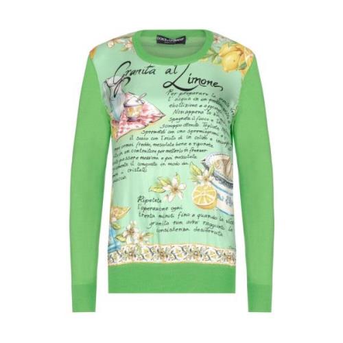 Dolce & Gabbana Citrontryck Grön Silkepullover Green, Dam