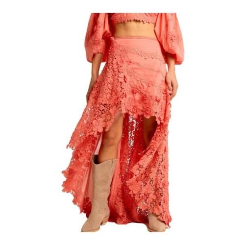 Alma EN Pena Blommig broderad maxi kjol Orange, Dam