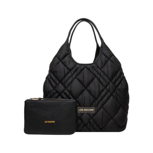 Moschino Svart axelväska med gyllene logotyp Black, Dam