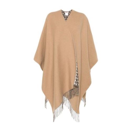 Valentino Kamel Stickad Cape Jacka Texturerad Finish Brown, Dam