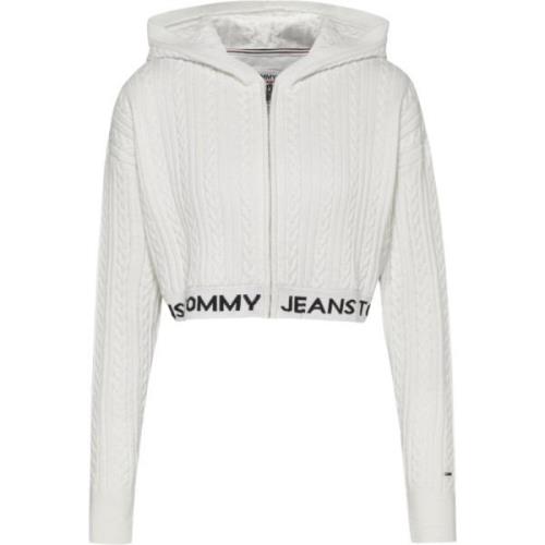 Tommy Jeans Zip Hoodie White, Dam