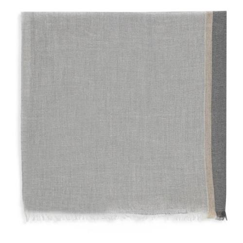 Brunello Cucinelli Grå Cashmere Silke Sjal Colorblock Fransar Gray, He...