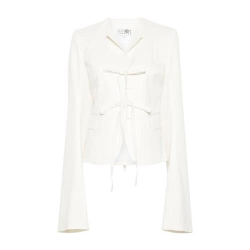 MM6 Maison Margiela Italiensk Twill Blazer med Extra Långa Ärmar White...