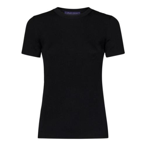 Ralph Lauren Svart Ribbstickad Silke T-shirt Black, Dam