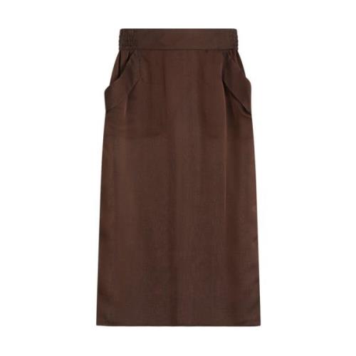 Saint Laurent Brun Silke Midi Kjol Brown, Dam