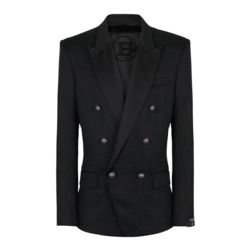 Balmain Ullblazer med dubbelknäppt silverfärgad knäppning Black, Herr