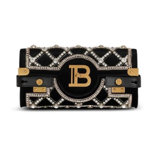 Balmain Väska Pochette B-Buzz 23 i sammet och pärlor Black, Dam