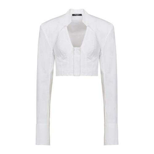 Balmain Kort bomullsskjorta White, Dam