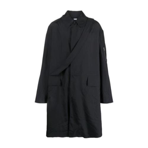 Random Identities Navy Raincoat with Strap Black, Herr