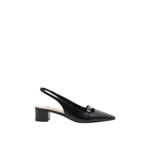 Parallele Svarta Läder Slingback Skor Black, Dam