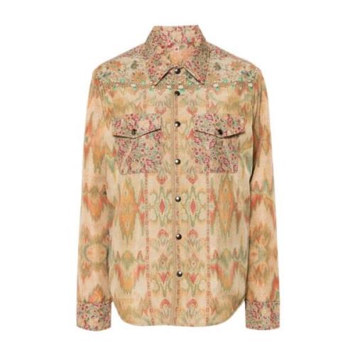 Pierre-Louis Mascia Blommigt Vadderade Casual Skjortor Beige, Dam