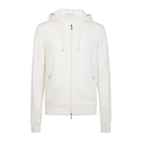 Eleventy Cashmere Hoodie Full Zip Jersey White, Herr