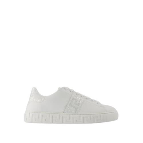 Versace Vita Bomull Sneakers Snörning Rund Tå White, Dam