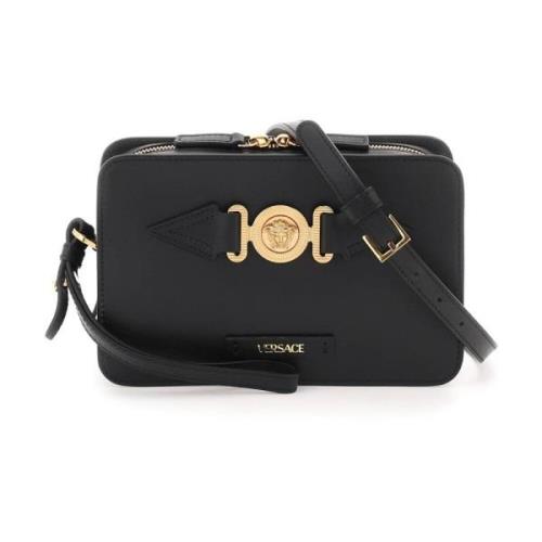 Versace Biggie Messenger Bag i slät läder Black, Dam