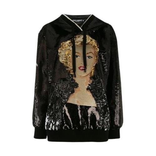 Dolce & Gabbana Marilyn Monroe Paljett Hoodie Black, Dam