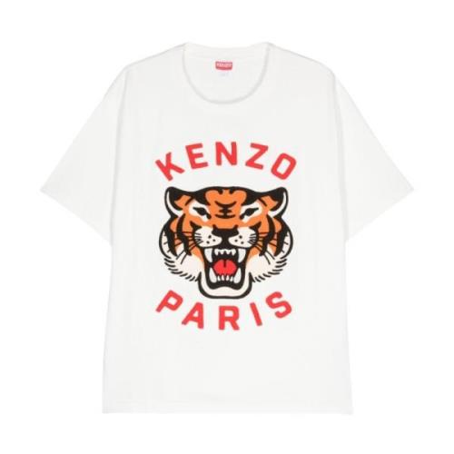 Kenzo Lucky Tiger Broderade T-shirts och Polos White, Herr