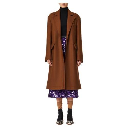 Plan C Lyxig Chestnut Wool Overcoat Brown, Dam