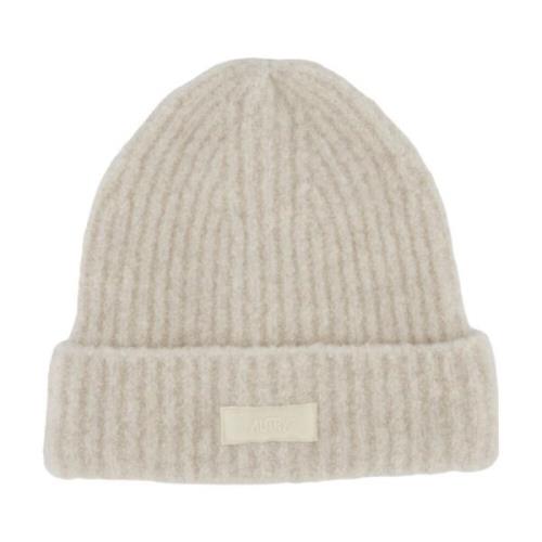 Autry Räfflad Ull Beanie med Logotyp Emblem Beige, Herr