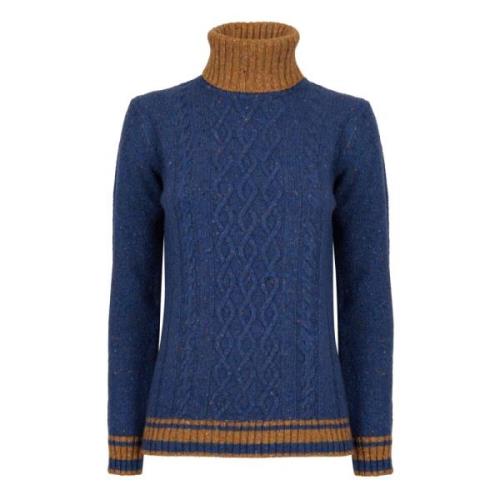 Gallo Blå Turtleneck Aran Tröja Kvinnor Blue, Dam