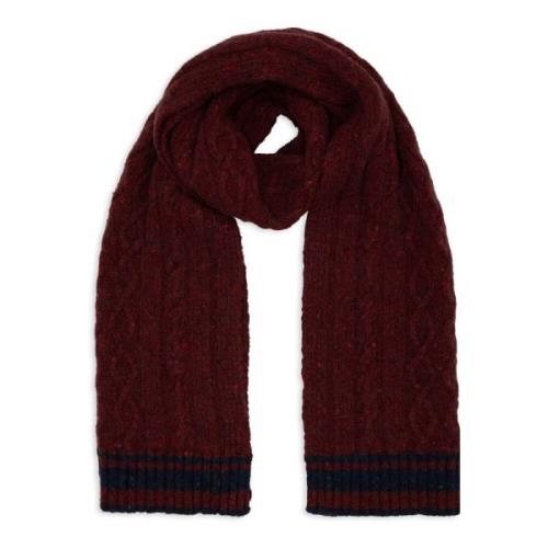 Gallo Burgundy Aran-Stitched Wool Scarf Red, Unisex