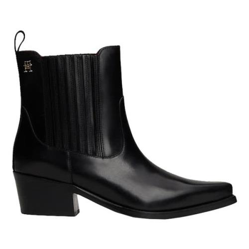 Tommy Hilfiger Svart Läder Cowboy Boot Black, Dam