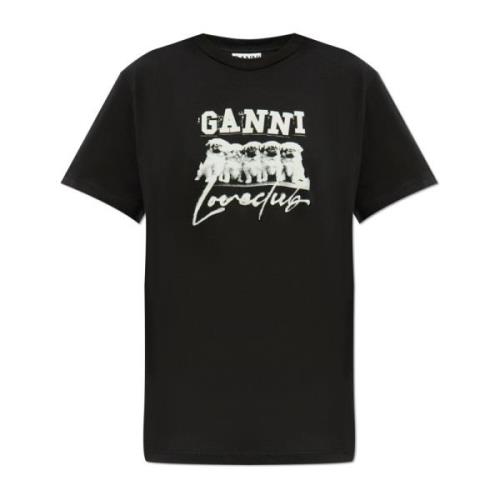 Ganni Tryckt T-shirt Black, Dam