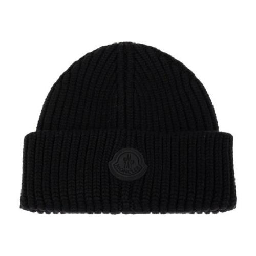 Moncler Ullmössa med logopatch Black, Herr